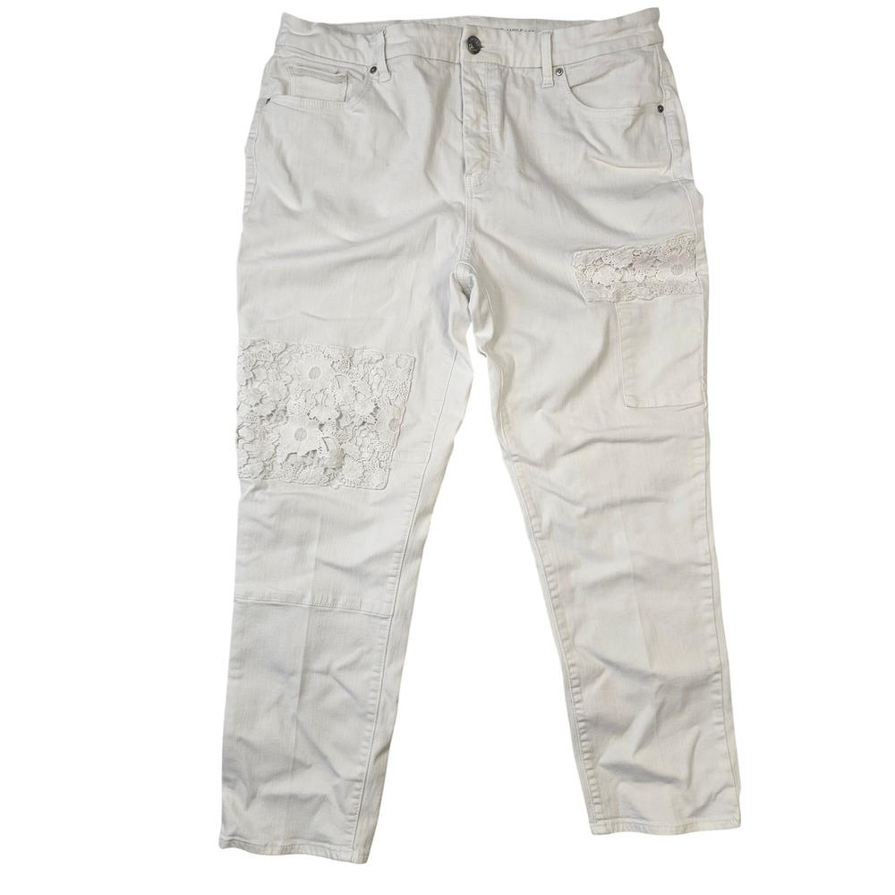 Chico's So Slimming Girlfriend Ankle Jeans White Patch Pants 2.5 XL 18 537021669